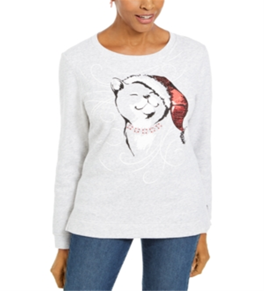 Karen Scott Women's Embellished Sweatshirt Gray Size Petite S/M