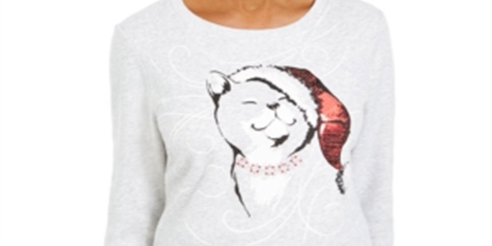 Karen Scott Women's Embellished Sweatshirt Gray Size Petite S/M