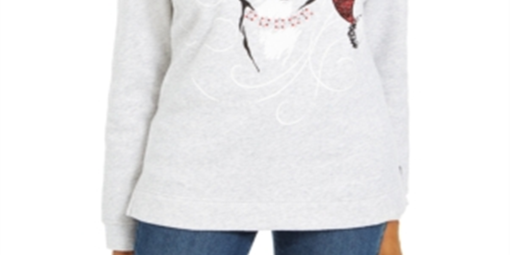 Karen Scott Women's Embellished Sweatshirt Gray Size Petite S/M