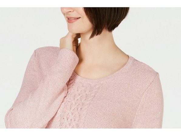 Karen Scott Women's Cable Knit Panel Sweater Pink Size X-Large