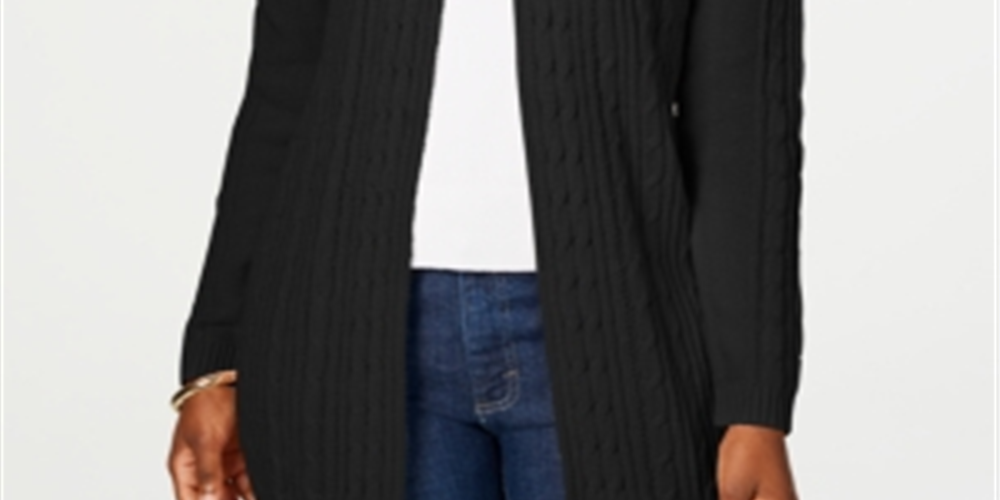 Karen Scott Women's Cable Knit Cardigan Black Size Medium