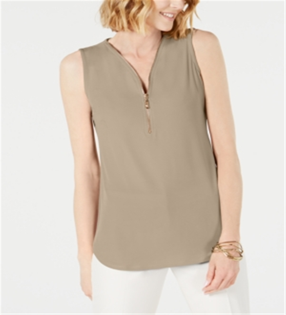 JM Collection Women's Sleeveless Zip Top Brown Size Medium