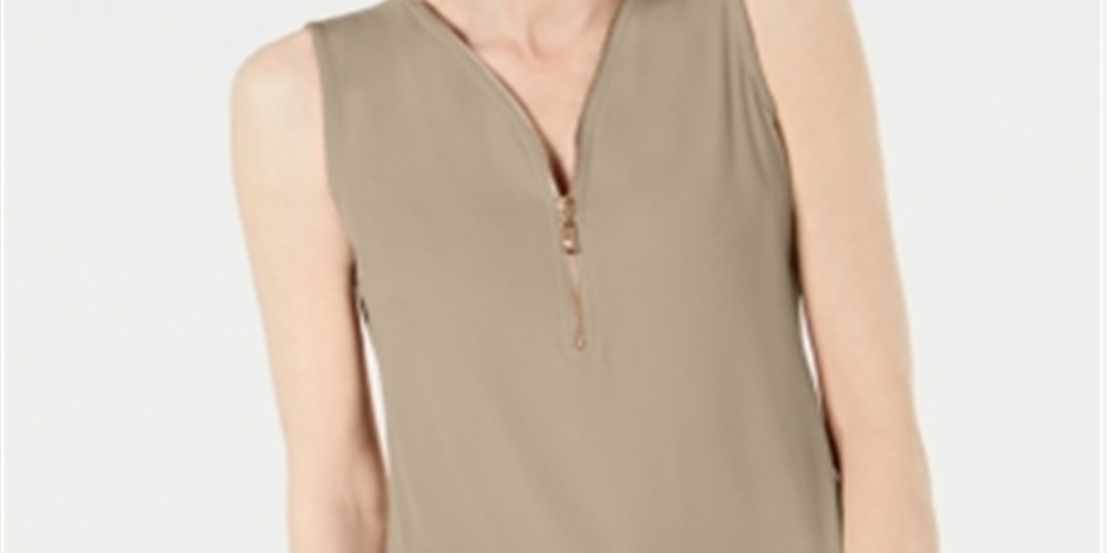 JM Collection Women's Sleeveless Zip Top Brown Size Medium