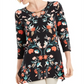 JM Collection Women's Printed Handkerchief Hem Top- Black Floral -Size Small
