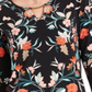 JM Collection Women's Printed Handkerchief Hem Top- Black Floral -Size Small