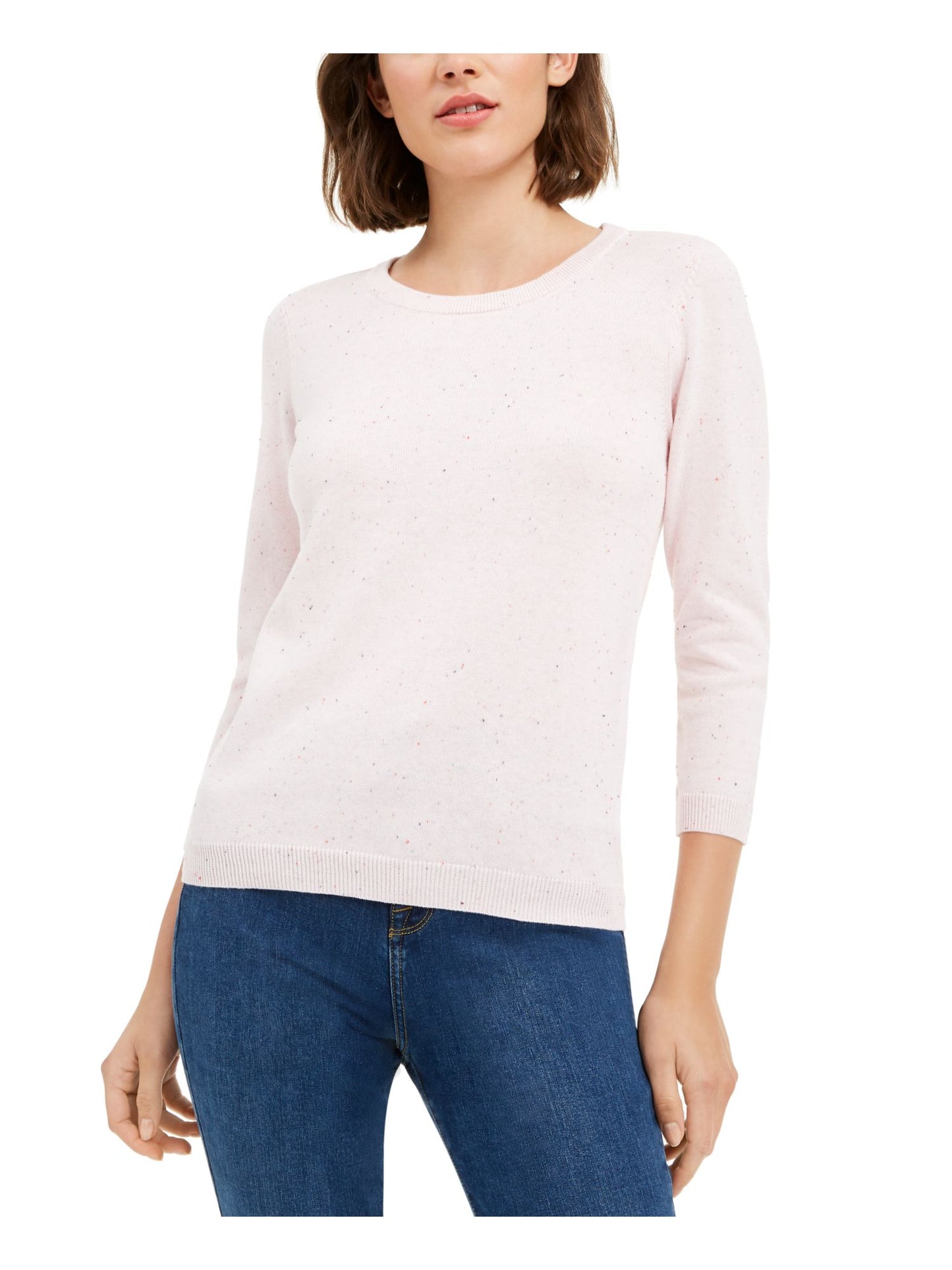 Maison Jules Women's Ribbed 3/4 Sleeve Crew Neck Sweater Pink Size X-Large