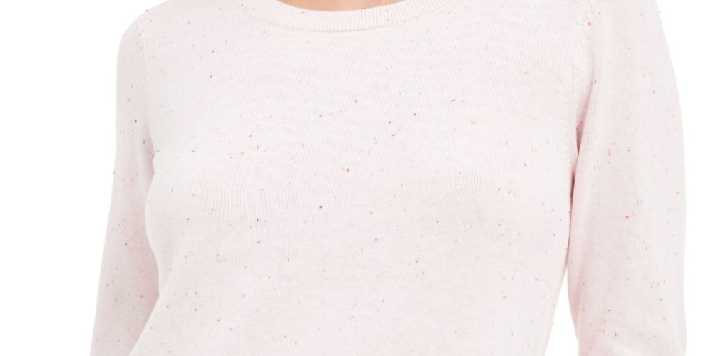 Maison Jules Women's Ribbed 3/4 Sleeve Crew Neck Sweater Pink Size X-Large