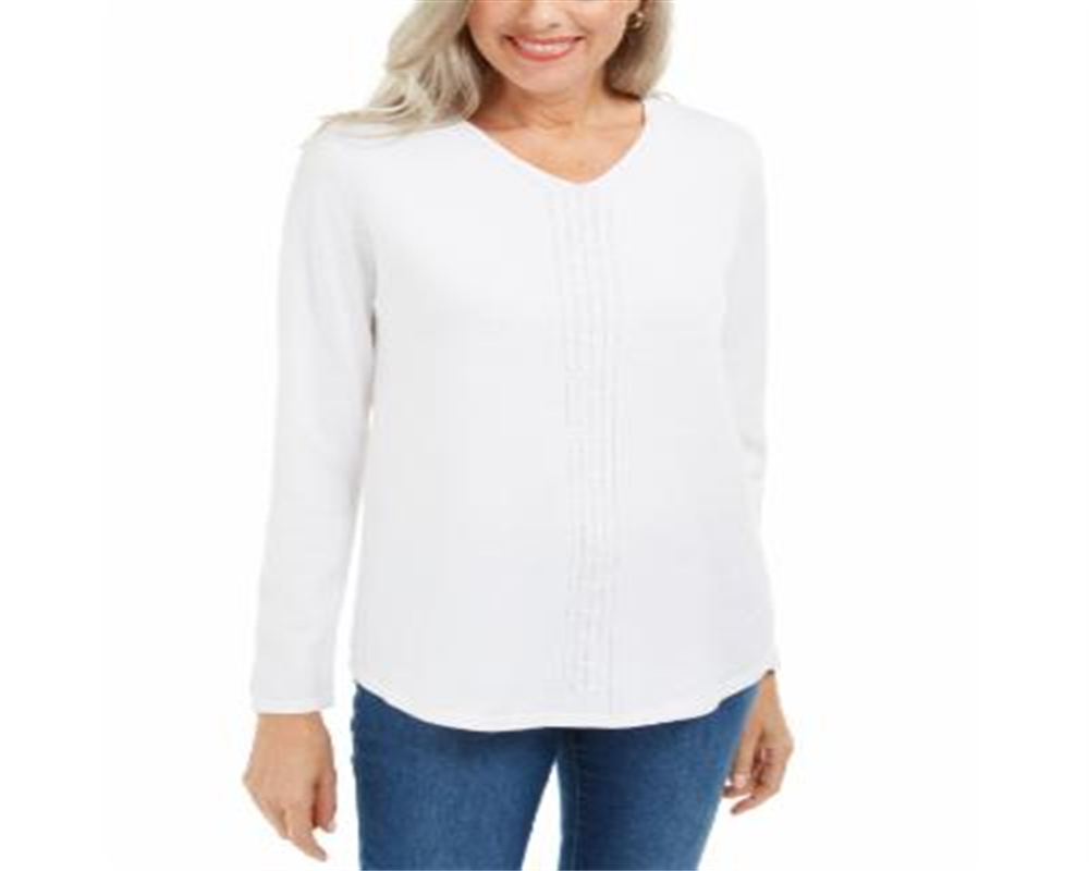 Karen Scott Women's Cotton Cable Knit Sweater  Green Size Large