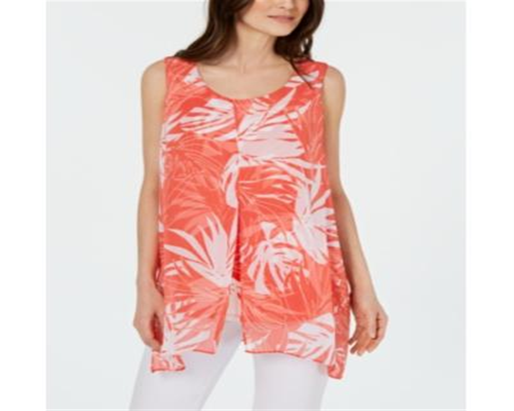 Alfani Women's Layered Tunic Tropic Swirl Tank Coral Size Petite S