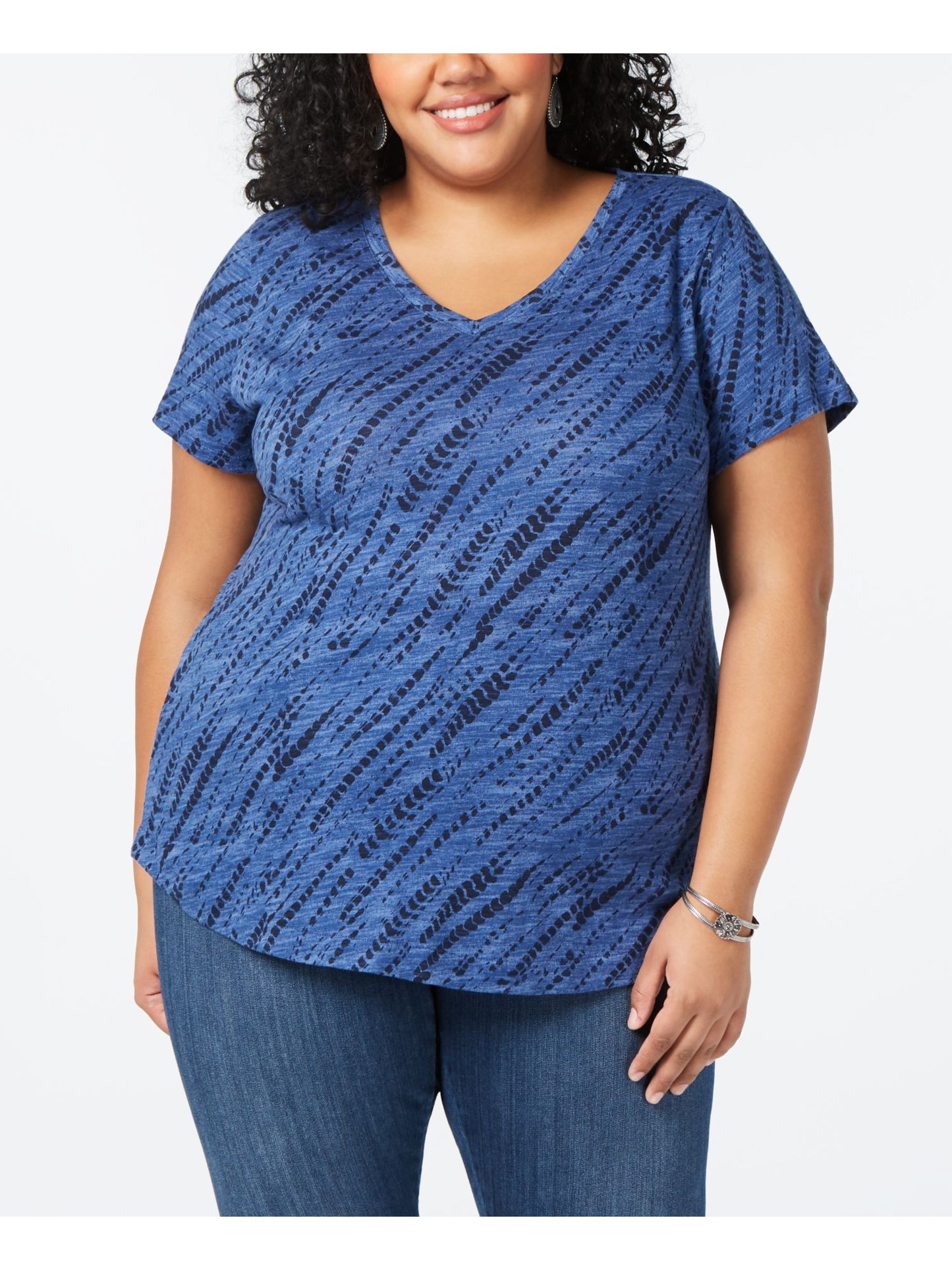 Style & Co Women's V Neck Short Sleeves T-Shirt Blue Size X-Small