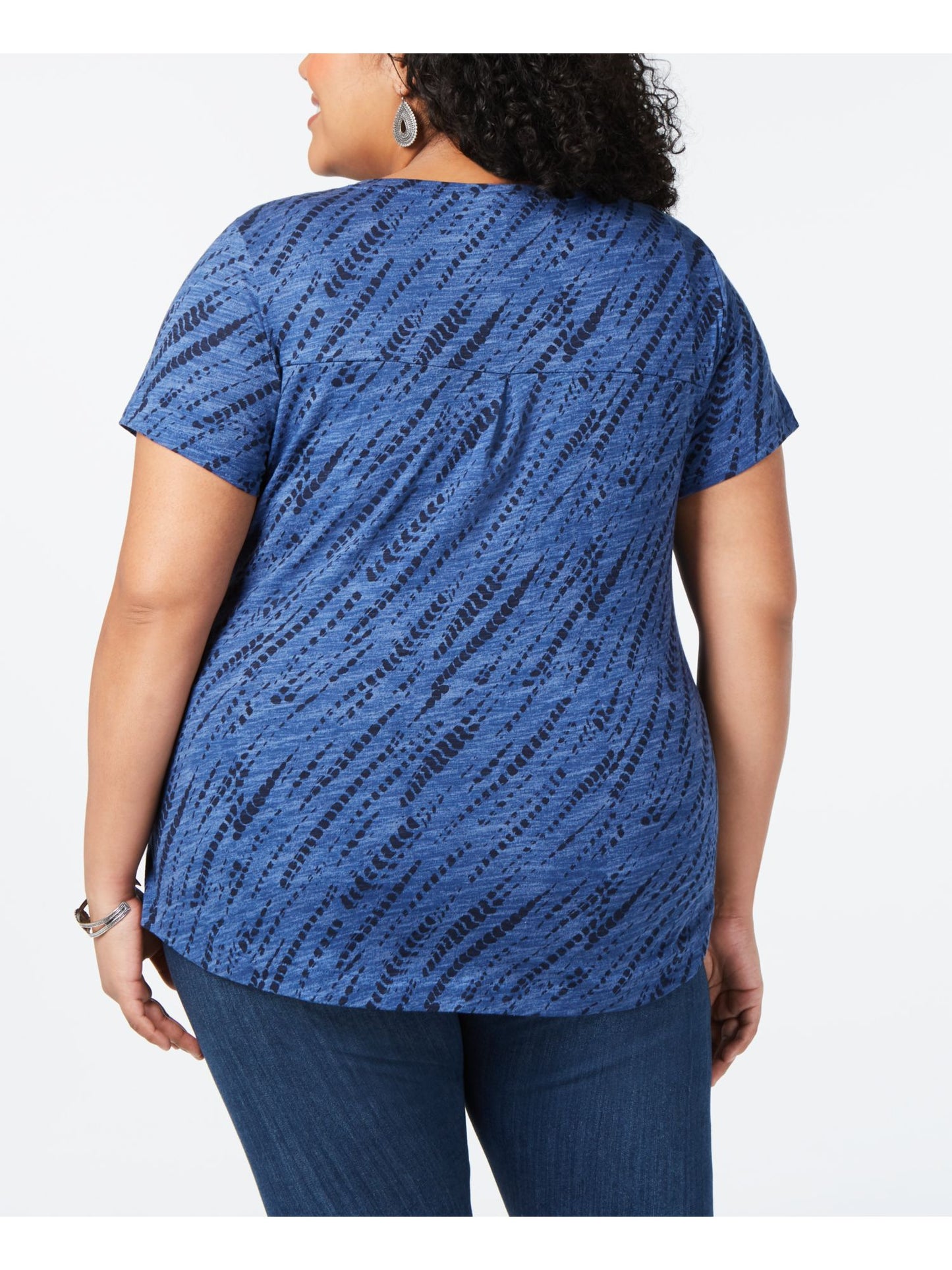Style & Co Women's V Neck Short Sleeves T-Shirt Blue Size X-Small