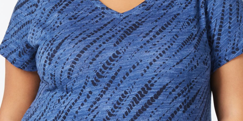 Style & Co Women's V Neck Short Sleeves T-Shirt Blue Size X-Small