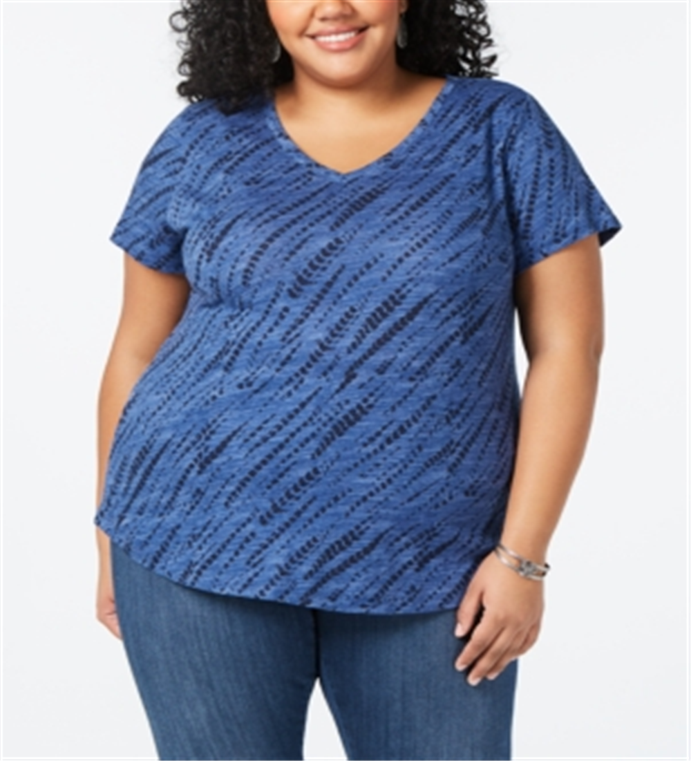 Style & Co Women's V Neck Short Sleeves T-Shirt Blue Size X-Small