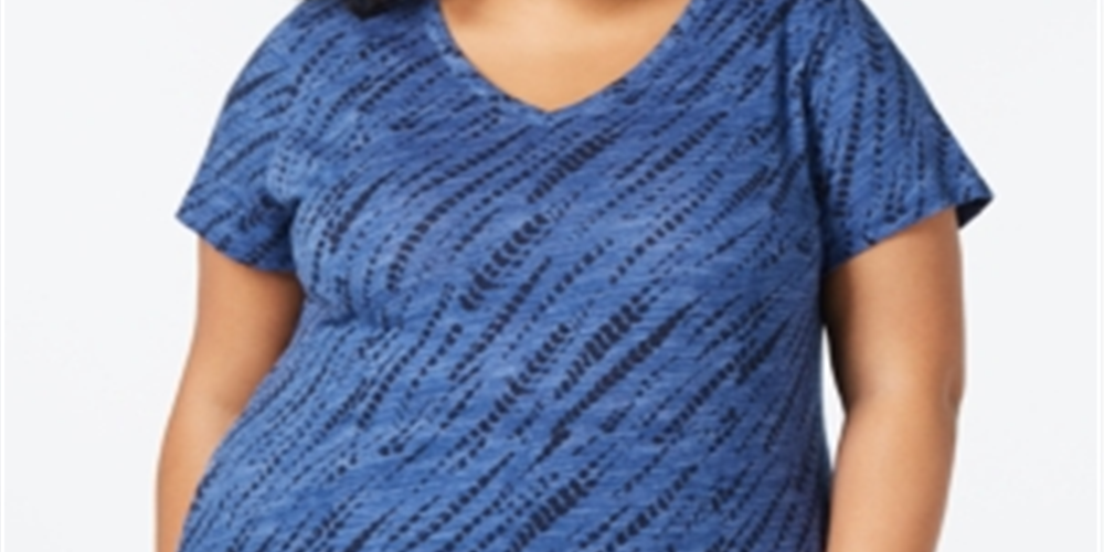 Style & Co Women's V Neck Short Sleeves T-Shirt Blue Size X-Small
