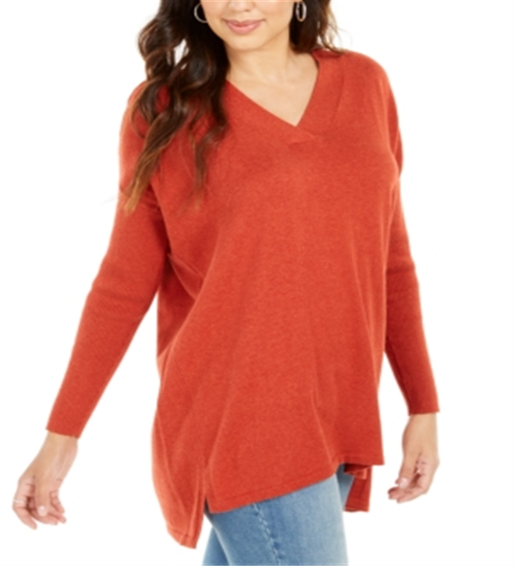 Style & Co Women's V Neck Tunic Sweater Orange Size Small