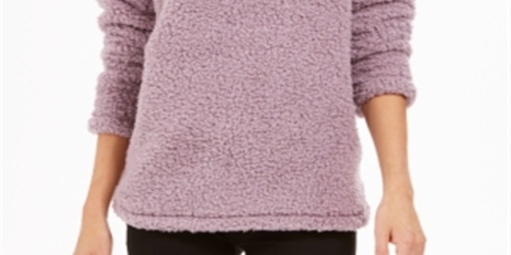 Style & Co Women's Faux Sherpa Cowlneck Sweater Purple Size Petite L