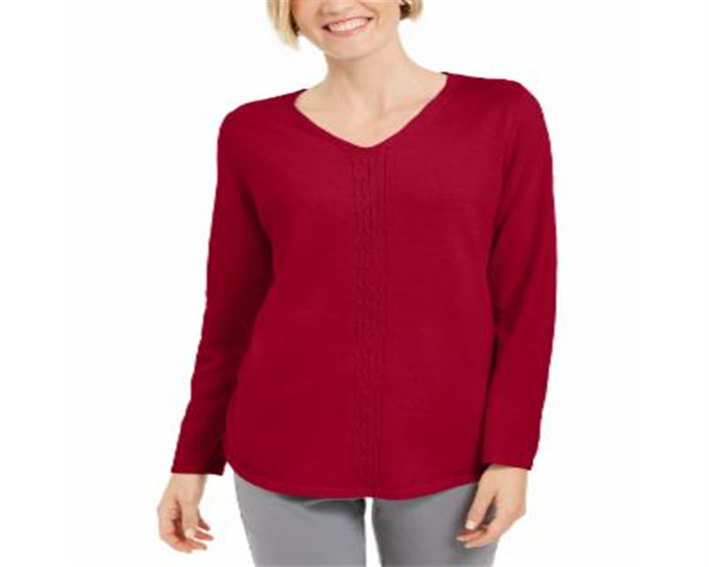 Karen Scott Women's Cotton Cable Knit Sweater Red Size X-Large