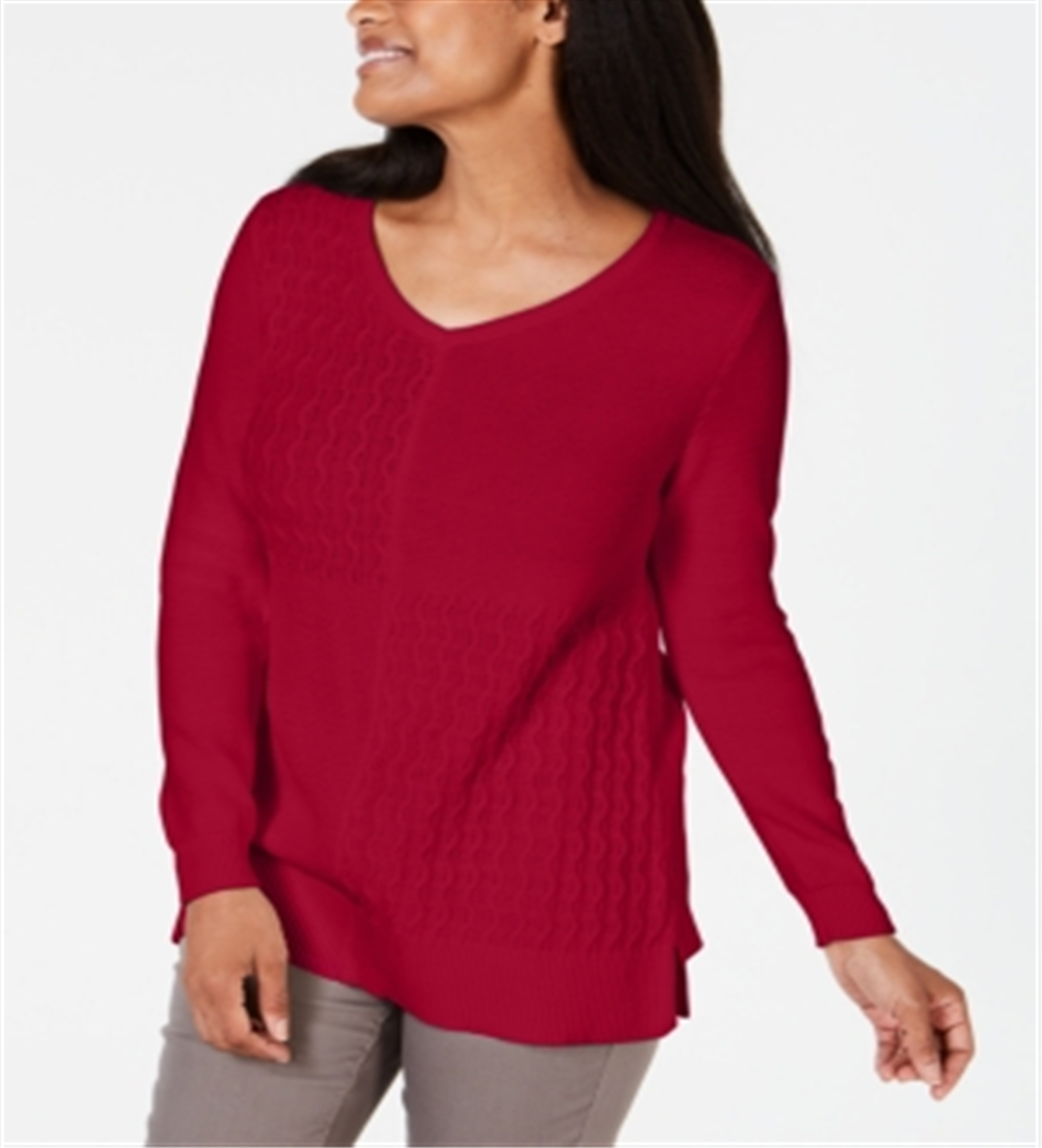 Karen Scott Women's Cotton Mixed Stitch Sweater Red Size XX-Large