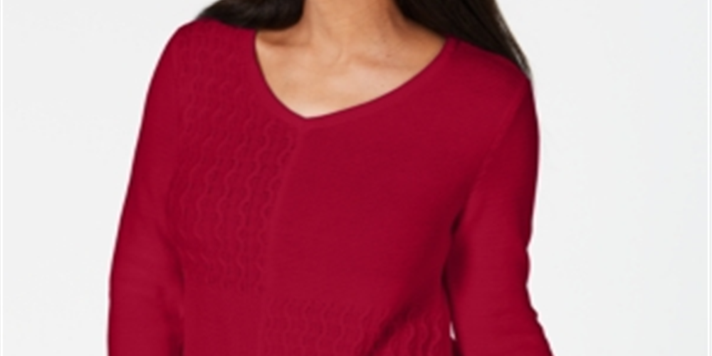 Karen Scott Women's Cotton Mixed Stitch Sweater Red Size XX-Large