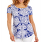 JM Collection Women's Printed Cold Shoulder Scoop Neck Top Blue Size Small