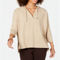 Style & Co Women's Hoodie 3/4 Sleeve Top Peanut Size Medium
