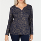 Karen Scott Women's Metallic Print Henley Top Blue Size Large