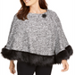 JM Collection Women's Faux Fur Trim Poncho Grey/Black Size XL