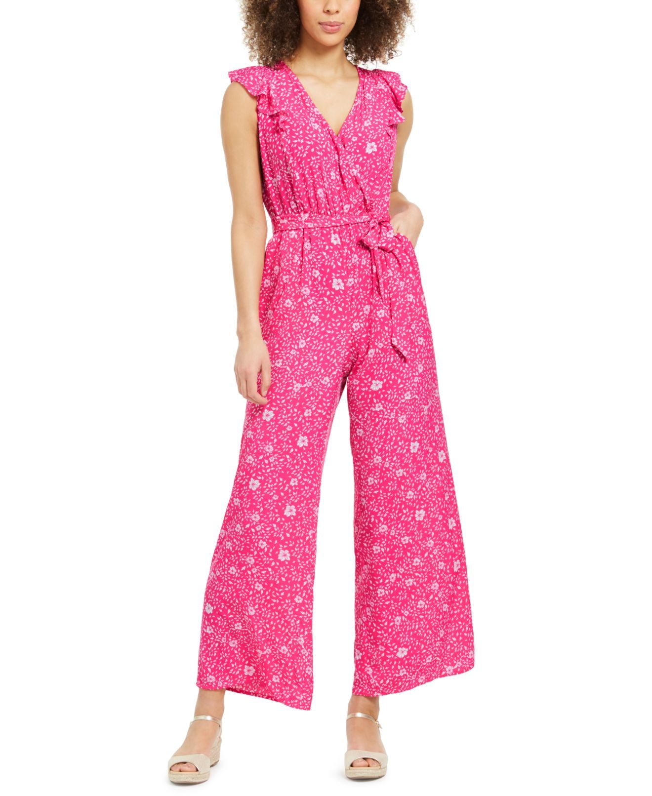 Charter Club Women's Printed Belted Jumpsuit Pink Size 4