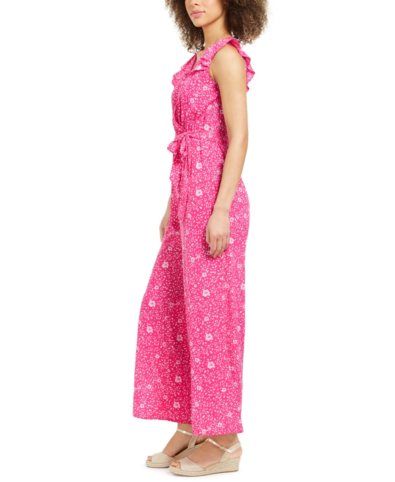Charter Club Women's Printed Belted Jumpsuit Pink Size 4