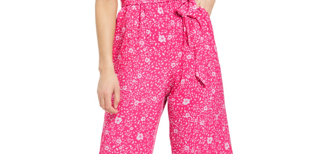 Charter Club Women's Printed Belted Jumpsuit Pink Size 4