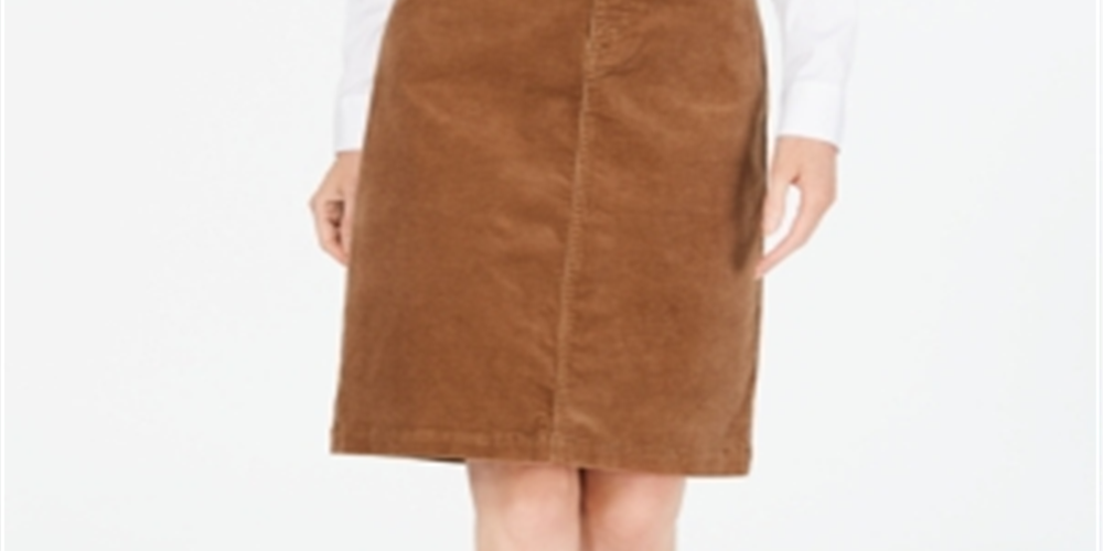 Charter Club Women's Corduroy Tummy Control Skirt Brown Size 16 Petite
