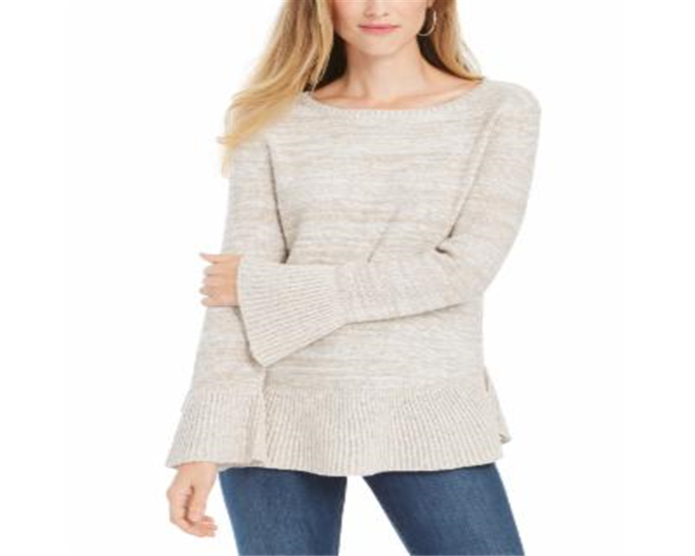 Style & Co Women's Bell Sleeve Marled Knit Sweater Beige Size Medium