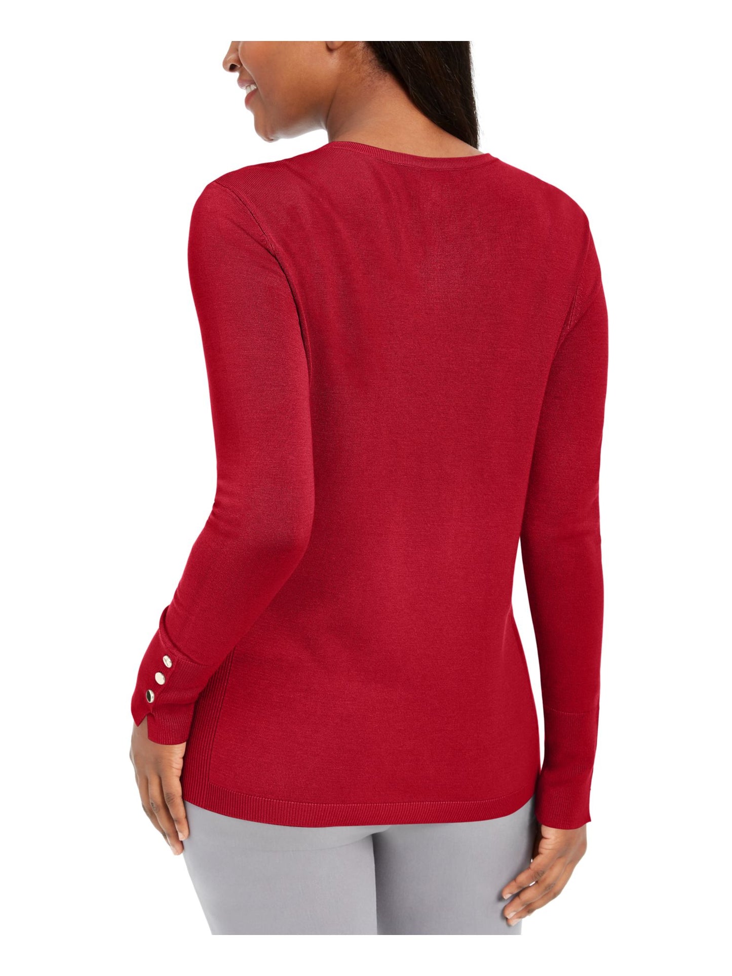 JM Collection Women's Ribbed Long Sleeve Crew Neck Sweater Red Size Petite X-Large