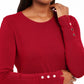 JM Collection Women's Ribbed Long Sleeve Crew Neck Sweater Red Size Petite X-Large