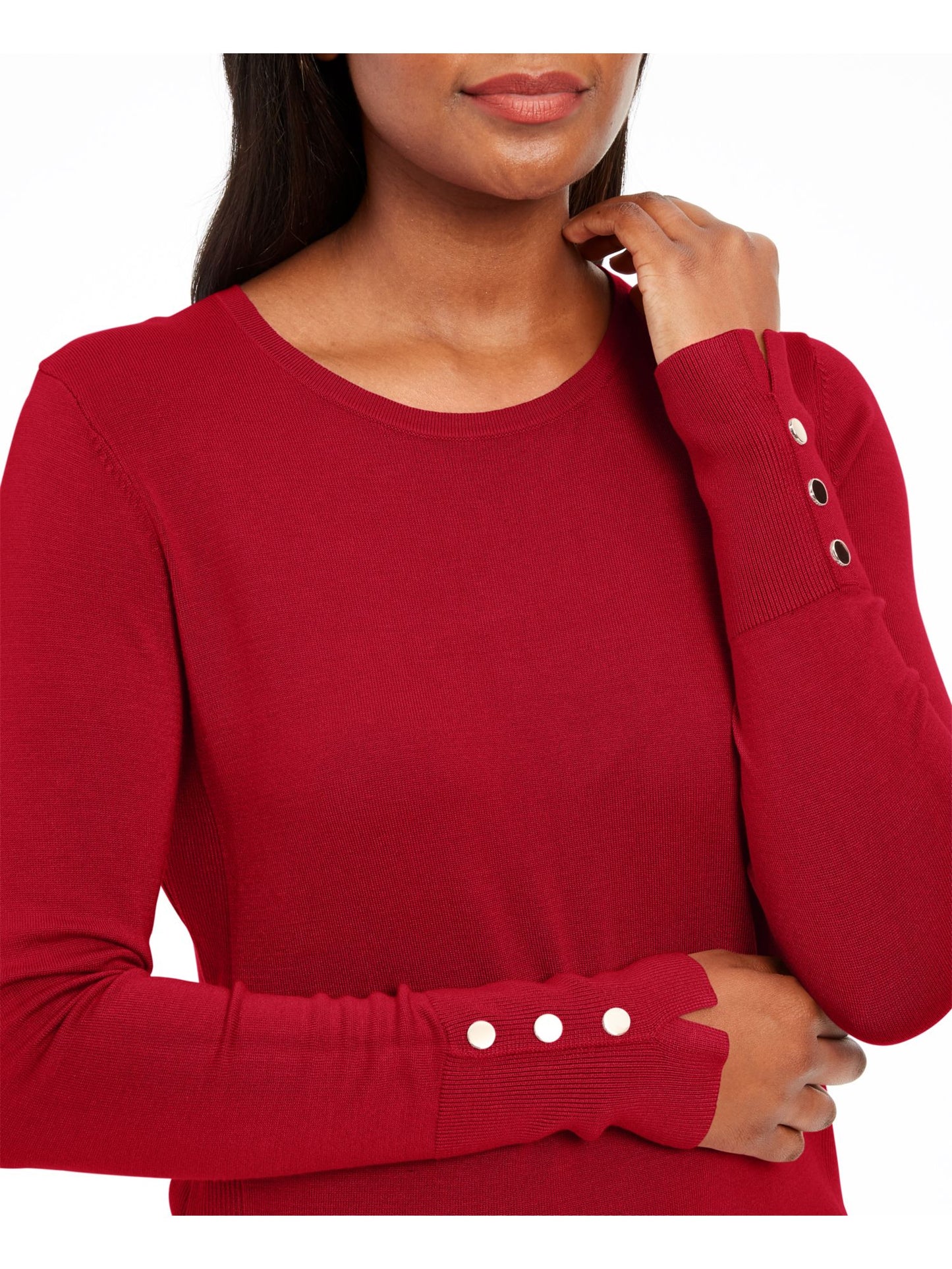 JM Collection Women's Ribbed Long Sleeve Crew Neck Sweater Red Size Petite X-Large