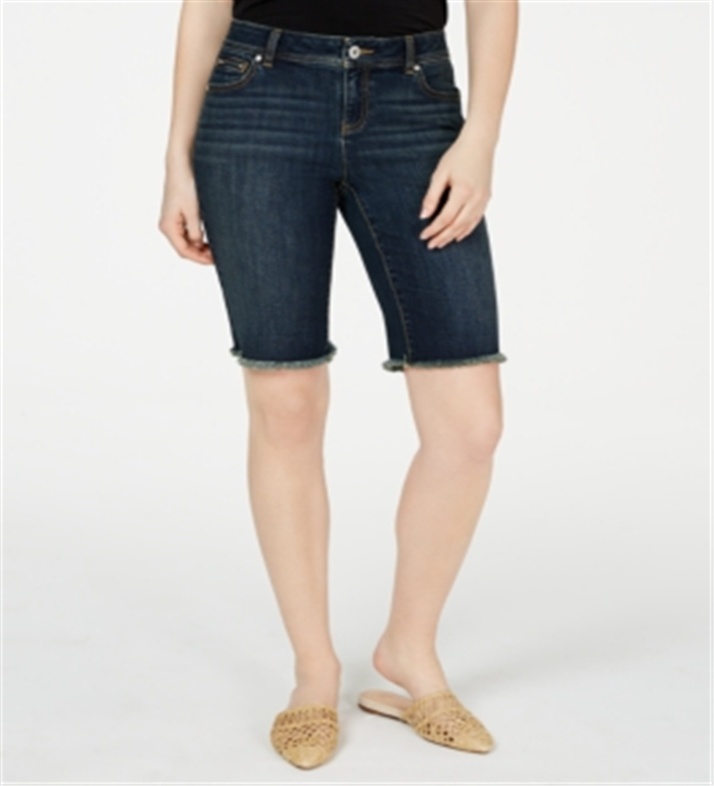 INC International Concepts Women's Frayed Hem Denim Bermuda Shorts Blue Size 2
