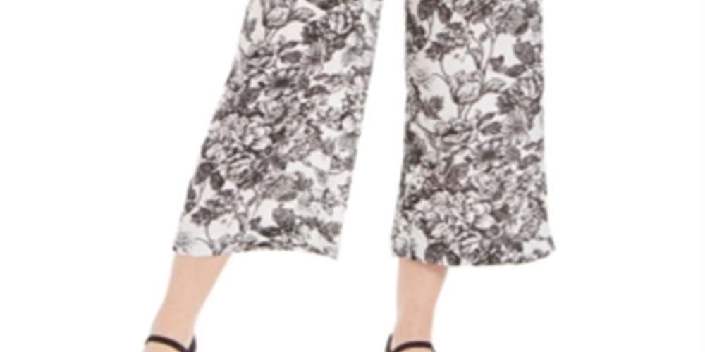 Charter Club Women's Printed Wide Leg Capri Pants White Size Small