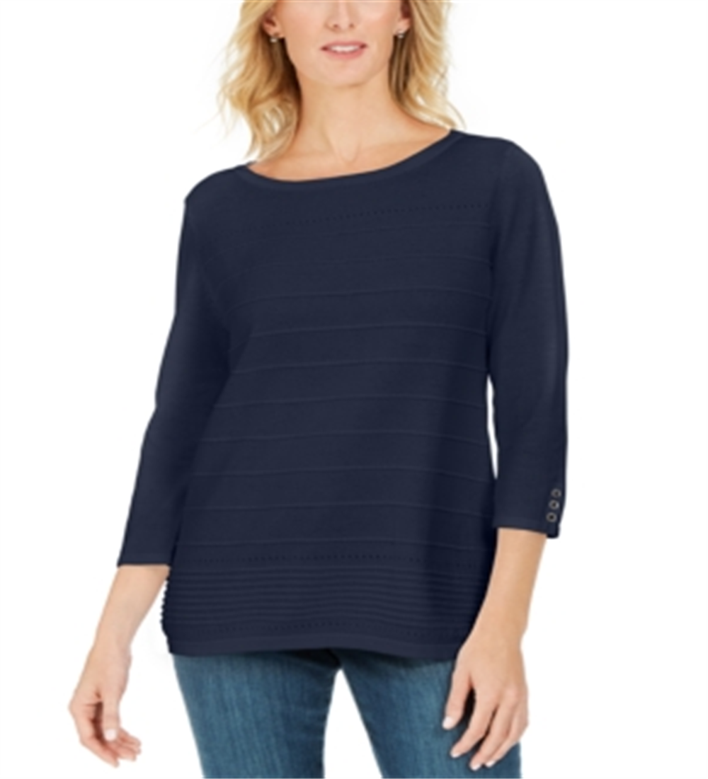 Karen Scott Women's Ribbed 3/4 Sleeve Sweater Blue Size X-Large