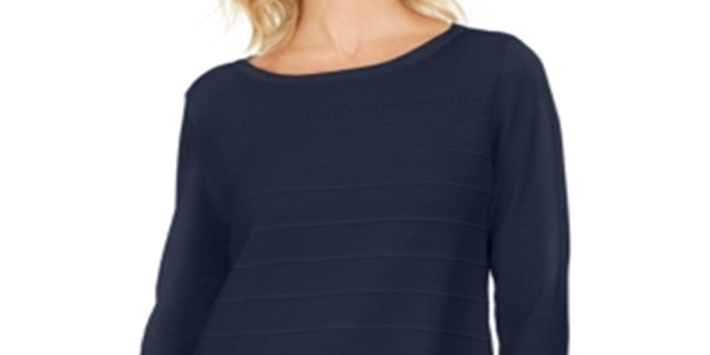 Karen Scott Women's Ribbed 3/4 Sleeve Sweater Blue Size X-Large