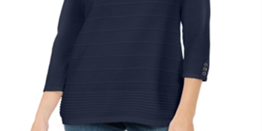 Karen Scott Women's Ribbed 3/4 Sleeve Sweater Blue Size X-Large