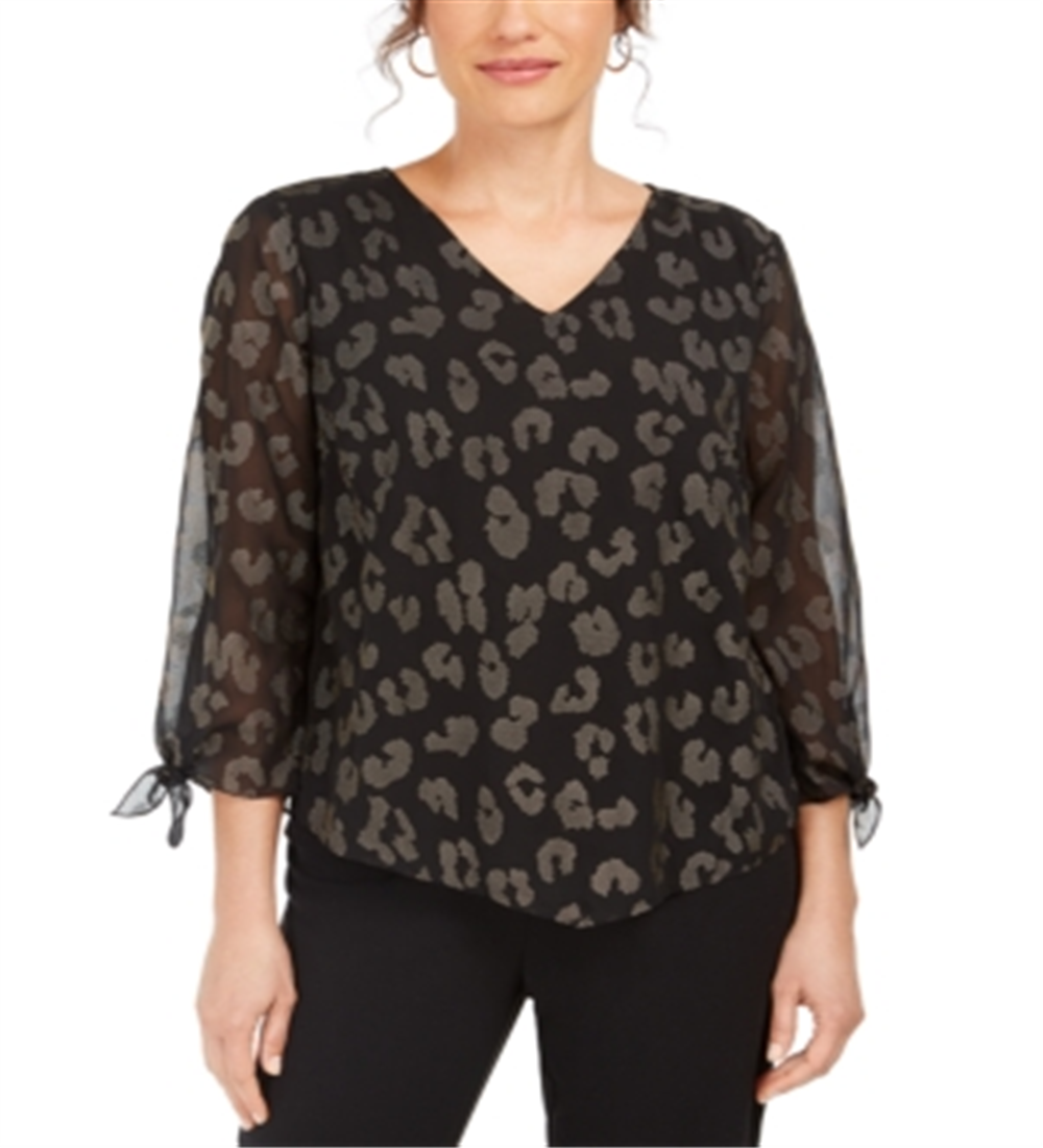 JM Collection Women's Animal Print Gel Dot Top Black Size Small