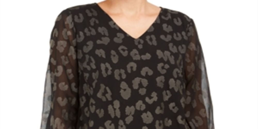 JM Collection Women's Animal Print Gel Dot Top Black Size Small