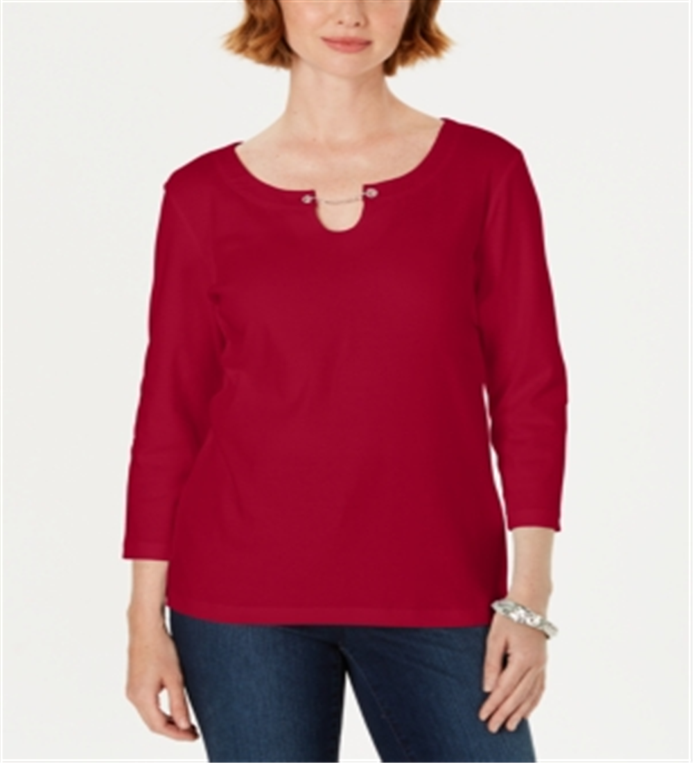 Karen Scott Women's Three-Quarter-Sleeve Top Red Size X-Small