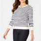 Charter Club Women's Striped Toggle Closure Cardigan White - Navy Stripes Size Petite S