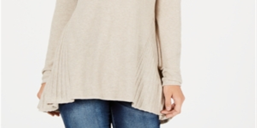 Style & Co Women's Pleated High Low Sweater Tan Size Petite S