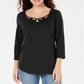 Karen Scott Women's Cotton Keyhole Stud Top Black Size Small