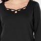 Karen Scott Women's Cotton Keyhole Stud Top Black Size Small