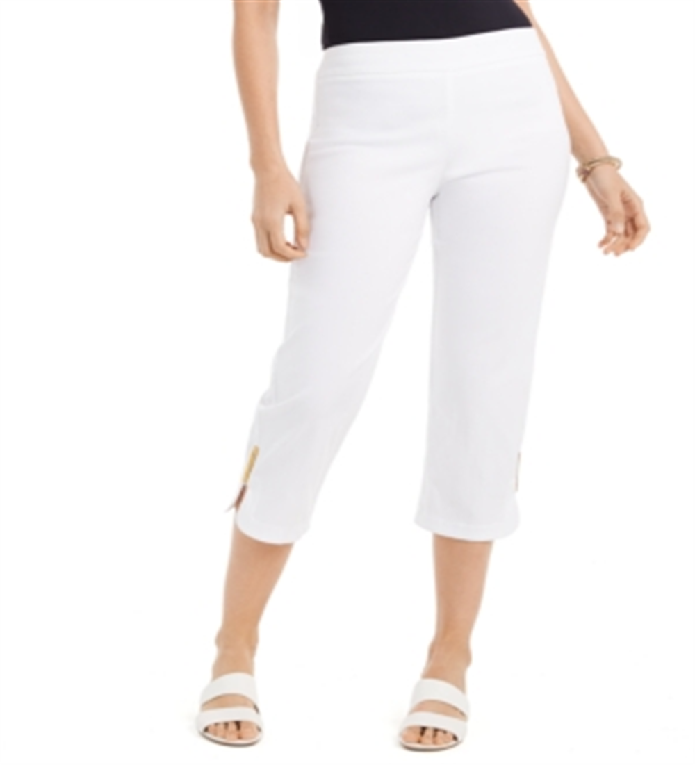 JM Collection Women's Embellished Cuff Capri Pants White Size XX-Large