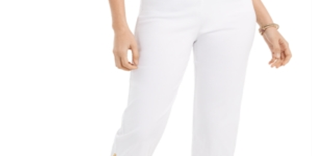 JM Collection Women's Embellished Cuff Capri Pants White Size XX-Large