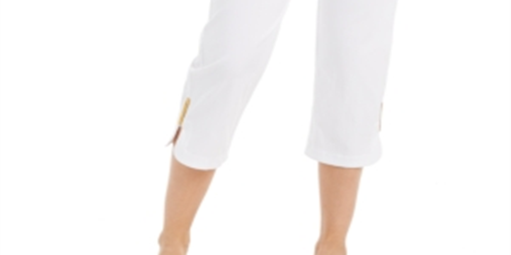 JM Collection Women's Embellished Cuff Capri Pants White Size XX-Large